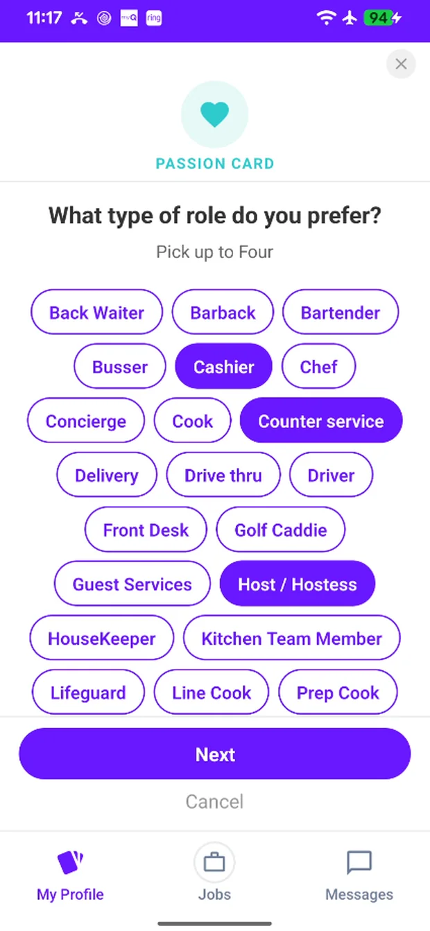Choosing passions in the Capango app