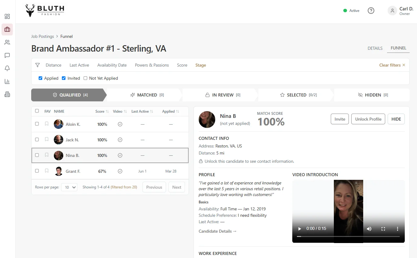 A candidate scored against a posting in the employer portal